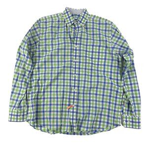J. McLaughlin Button Down Shirt Long Sleeve Men Size Medium Greeen Blue Check